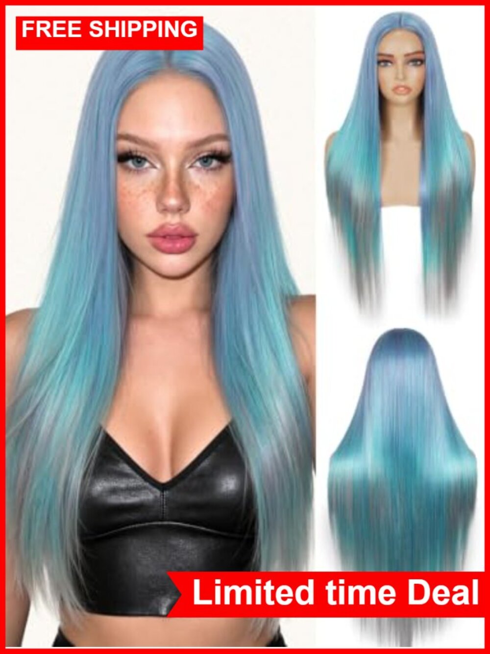 26 Inch Long Straight Synthetic Lace Part Wig Heat Resistant Glueless